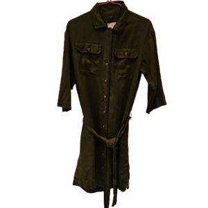 LOU & GREY Shacket Dress 100% Linen Khaki 3/4 Sleeves Women's XS